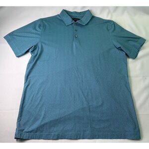 Bugatchi Mens Polo Shirt Blue Geometric Print 8 Way Stretch Cotton Tech Size L